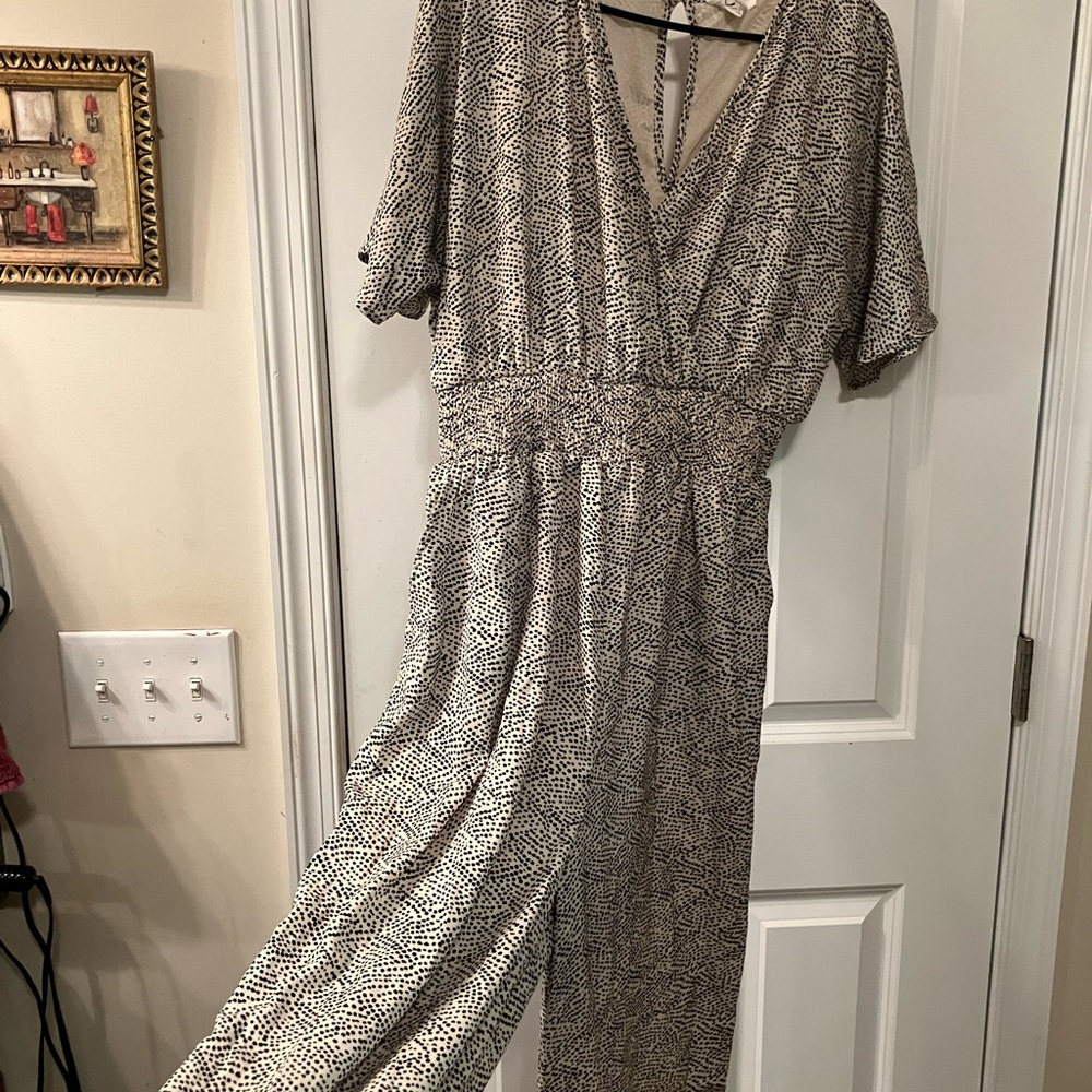 Stylish Black and White Dalmatian Fit & Flare Jumpsuit with Pockets